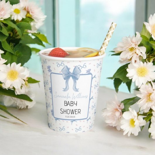 ブルーボウ水色ベビーシャワー 紙コップ