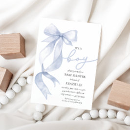 ブルーボウ男の子の赤ちゃんシャワー 招待状