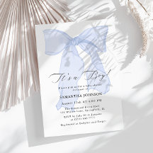 ブルーボウ男の子ベビーシャワー招待状