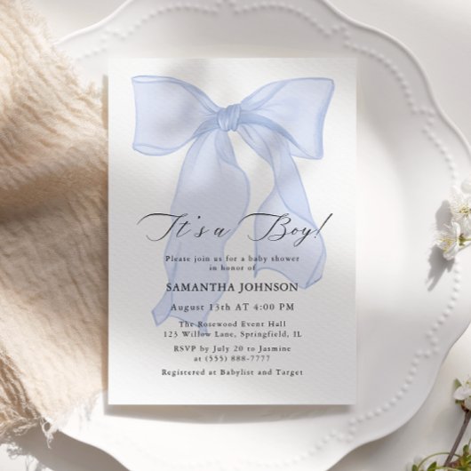 ブルーボウ男の子ベビーシャワー招待状 招待状