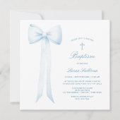 ブルーボウ男の赤ちゃんバプテスマ 招待状 (正面)