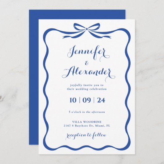 ブルーボウ結婚式招待状 招待状 (正面/裏面)