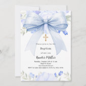 ブルーボウ花模様ボーイバプテスマ 招待状 (正面)