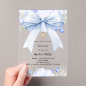 ブルーボウ花模様ボーイ澄んバプテスマ アクリル招待状 (インサイチュ (ポータブル))