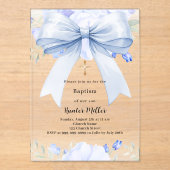 ブルーボウ花模様ボーイ澄んバプテスマ アクリル招待状 (正面)