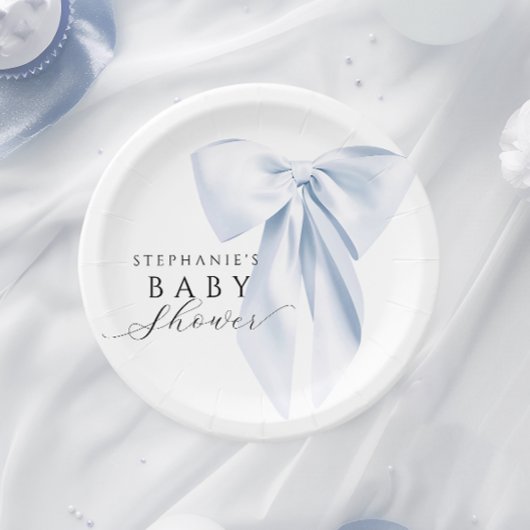 ブルーボウ赤ちゃんシャワー丸 ペーパープレート