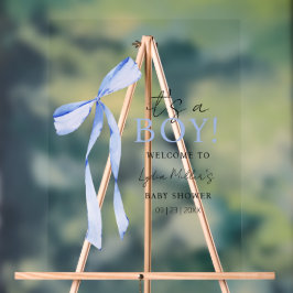ブルーボウ赤ちゃんシャワー招待状、男の子ベイビーシャワー アクリルサイン