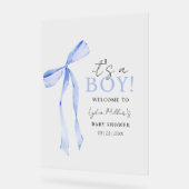 ブルーボウ赤ちゃんシャワー招待状、男の子ベイビーシャワー アクリルサイン (傾斜)