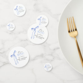 ブルーボウ赤ちゃんシャワー招待状、男の子ベイビーシャワー コンフェッティ