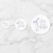 ブルーボウ赤ちゃんシャワー招待状、男の子ベイビーシャワー コンフェッティ (正面)