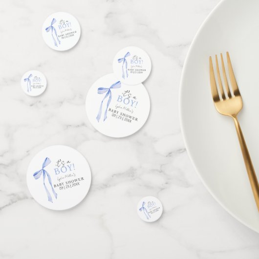 ブルーボウ赤ちゃんシャワー招待状、男の子ベイビーシャワー コンフェッティ (グループ)