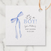 ブルーボウ赤ちゃんシャワー招待状、男の子ベイビーシャワー フェイバータグ (裏面)