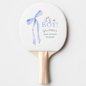 ブルーボウ赤ちゃんシャワー招待状、男の子ベイビーシャワー 卓球ラケット (正面)