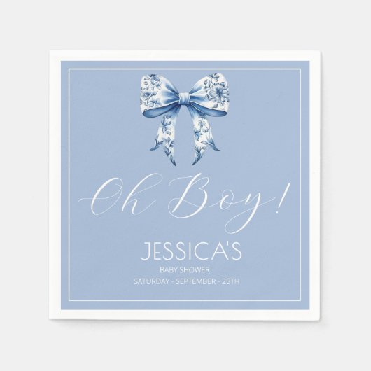 ブルーボウ赤ちゃんシャワー水色 スタンダードカクテルナプキン (正面)