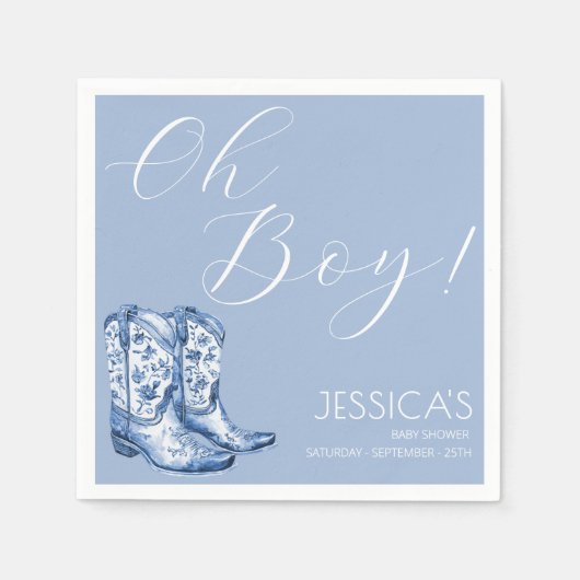 ブルーボウ赤ちゃんシャワー水色 スタンダードカクテルナプキン (正面)