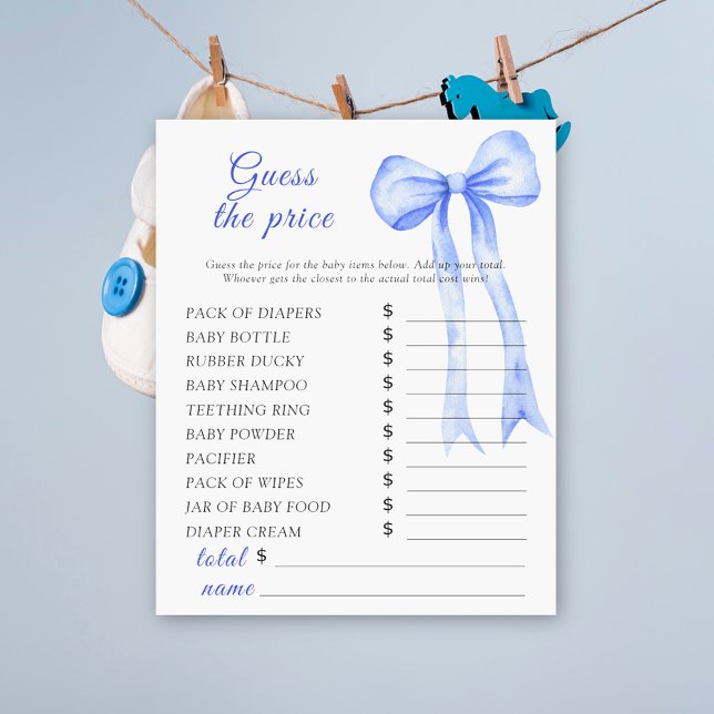ブルーボウ赤ちゃんシャワー – 価格を推測ゲーム (クリエイターアップロード済み)