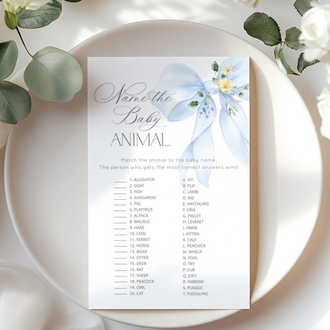 ブルーボウ赤ちゃん動物の赤ちゃんシャワーゲームの名前 (クリエイターアップロード済み)