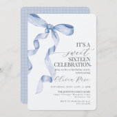 ブルーボウ スイート シックスティーン バースデー パーティー 招待状 (正面/裏面)