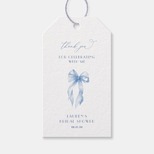 ブルーボウ タイングザノット ブライダルシャワーのお礼 ギフトタグ (正面)
