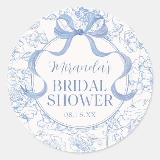 ブルーボウ フラワーチノワジアン ブライダルシャワー スティッカー ラウンドシール (正面)