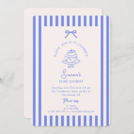 ブルーボウ、ブルーストライプの誕生日 招待状