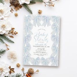 ブルーボウ/リボンコケット男の子ベビーシャワー 招待状