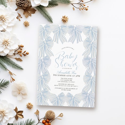 ブルーボウ/リボンコケット男の子ベビーシャワー 招待状