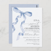 ブルーボウSweet sixteen誕生日パーティーの招待 ポストカード (正面/裏面)