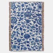 ブルーボエレガントタニカルパターン – 織物投げ空白の スローブランケット (正面縦)