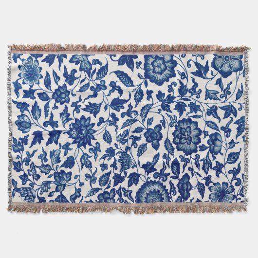 ブルーボエレガントタニカルパターン – 織物投げ空白の スローブランケット (正面)