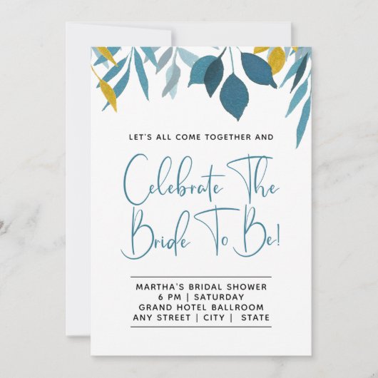 ブルーボエレガントタニカルブライダルシャワー招待 案内状 (正面)