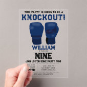 ブルーボクシング手袋子供の誕生日パーティーノックアウト アクリル招待状 (インサイチュ (ポータブル))