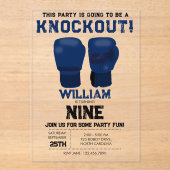 ブルーボクシング手袋子供の誕生日パーティーノックアウト アクリル招待状 (正面)