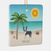 ブルーボストンテリアアットザトロピカルサマービーチ セラミックオーナメント (右)