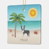 ブルーボストンテリアアットザトロピカルサマービーチ セラミックオーナメント (左)