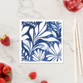 ブルーボタニカルウォーターの花の模様 スタンダードカクテルナプキン (インサイチュ)