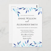 ブルーボタニカルウォーターカラーウィンターウェディング招待状 ポストカード (正面/裏面)