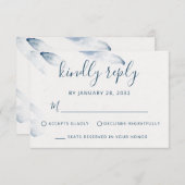 ブルーボタニカルウォーターシンプルカラー優雅な結婚式 出欠カード (正面/裏面)