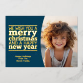 ブルーボタニカルクリスマスグリーティング – 1写真 箔シーズンカード (正面)