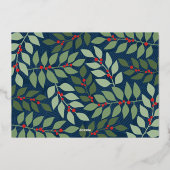 ブルーボタニカルクリスマスグリーティング – 1写真 箔シーズンカード (裏面)