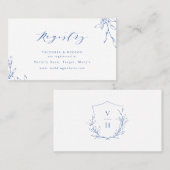 ブルーボタニカルクレストモノグラムブライダルレジストリカード プレイスカード (正面/裏面)