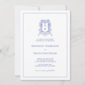ブルーボタニカルクレスト＆リボンエレガントウェディング 招待状 (正面)