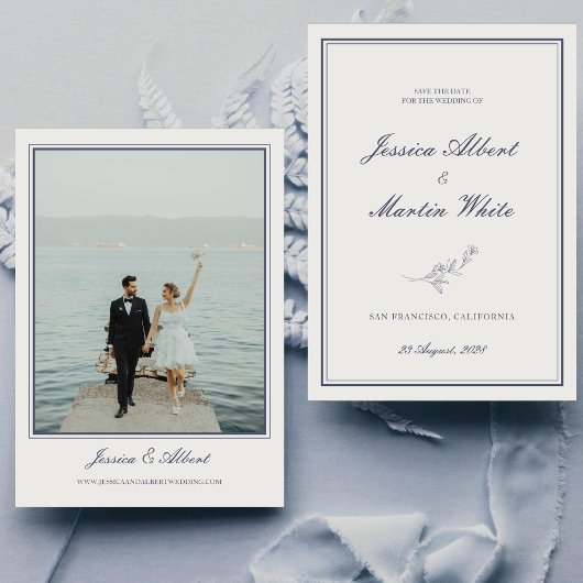 ブルーボタニカルビーチテーマの結婚式の写真 セーブザデート