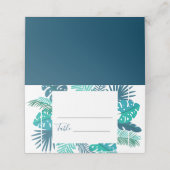 ブルーボタニカルビーチパーム結婚リーフ プレイスカード (外部開封)