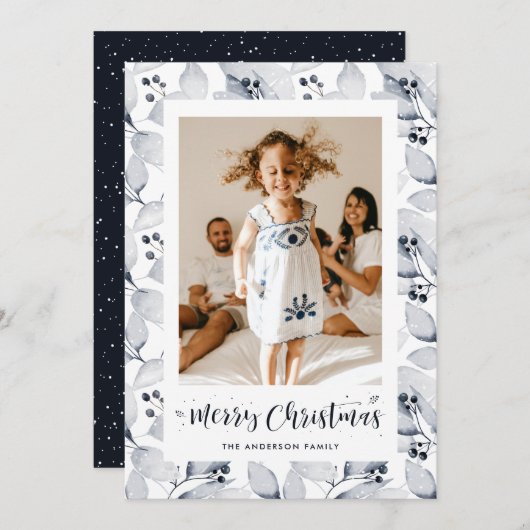 ブルーボタニカルフォトメリークリスマスカード シーズンカード (正面/裏面)
