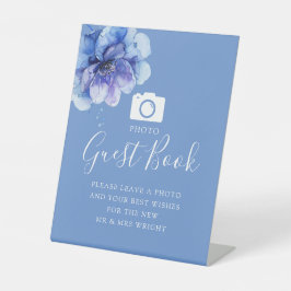ブルーボタニカルフローラフォトゲストブック結婚ズ 台座サイン