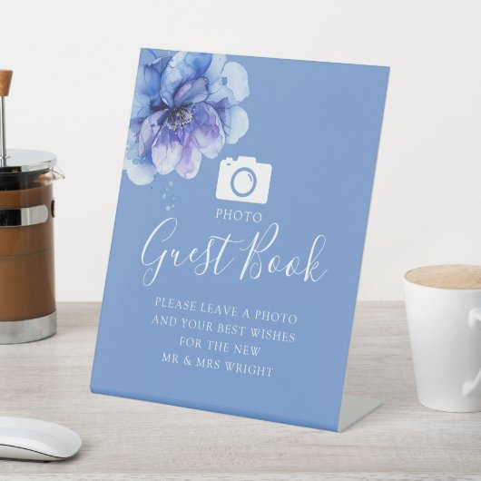ブルーボタニカルフローラフォトゲストブック結婚ズ 台座サイン (インサイチュ)