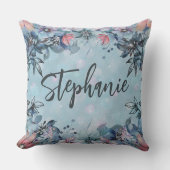 ブルーボタニカルフローラ名 クッション (正面)