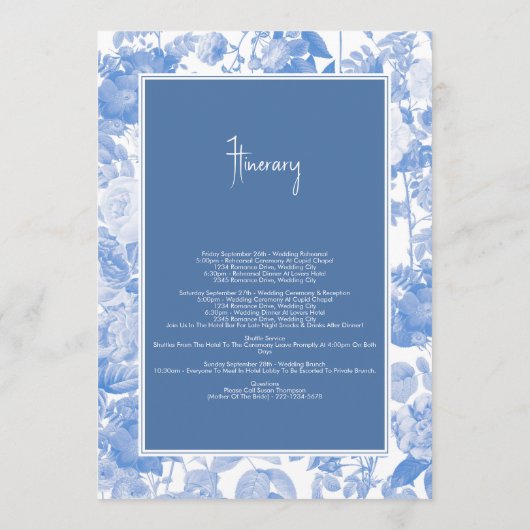ブルーボタニカル花模様結婚の旅程 プログラム (裏面)