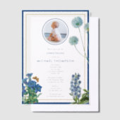 ブルーボタニカル金ゴールドバプテスマ《キリスト教》洗礼式や命名式ボーイフォト ベラム紙招待状 (オフセット)